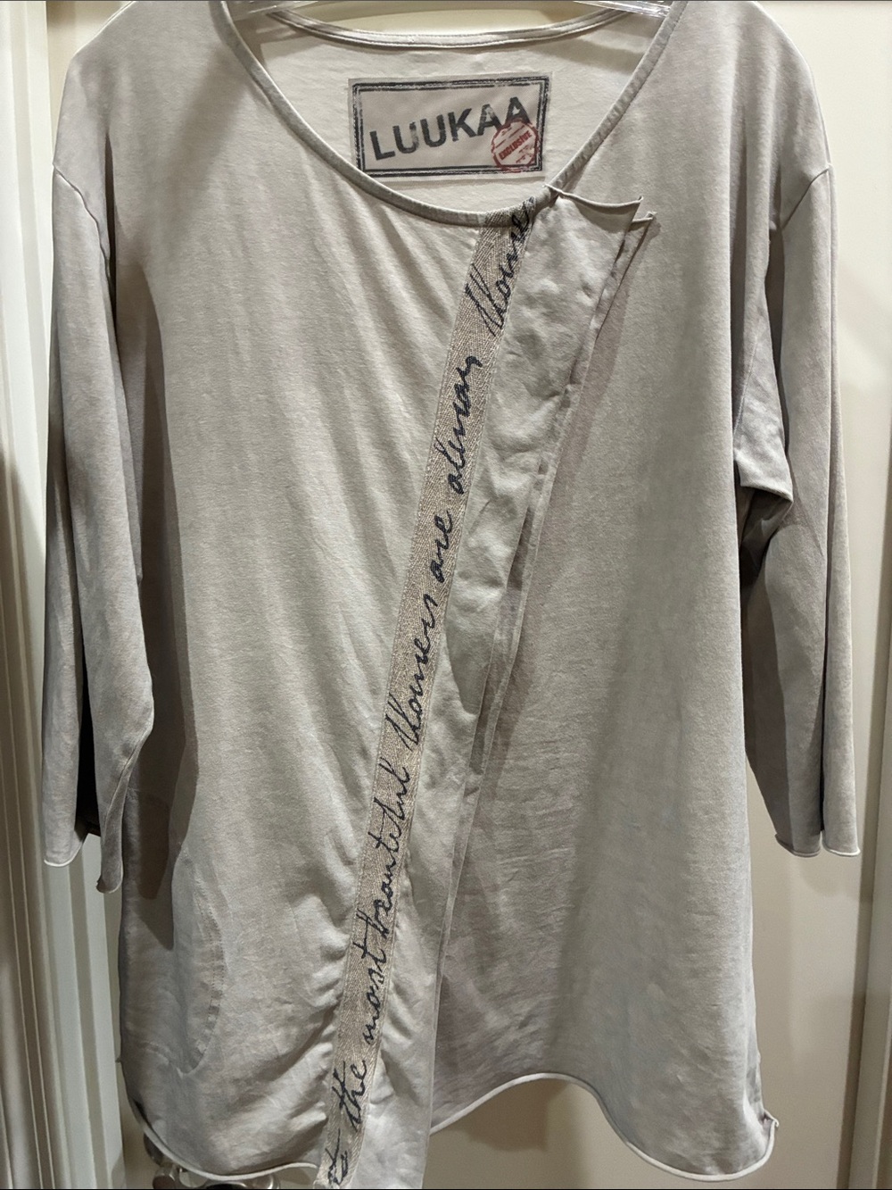 Luukaa Light Gray Long Sleeve Asymmetrical Accent Blouse